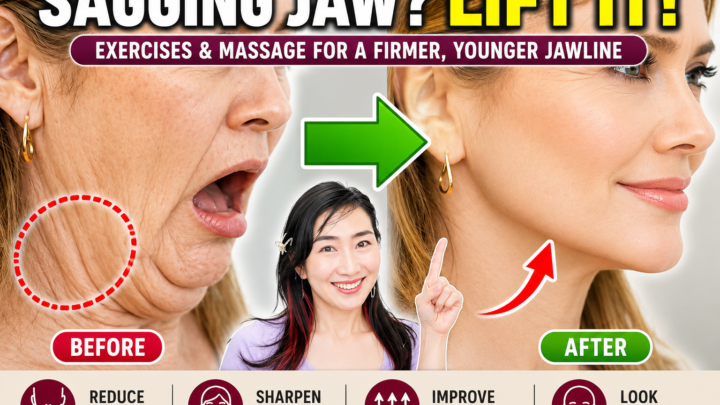 Jawline face yoga exercises demonstrating gentle jaw, tongue, cheek and neck movements for facial muscle relaxation and awareness.