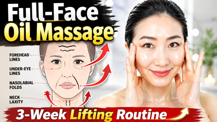 Full-face oil massage after 40 for mature skin hydration and facial relaxation