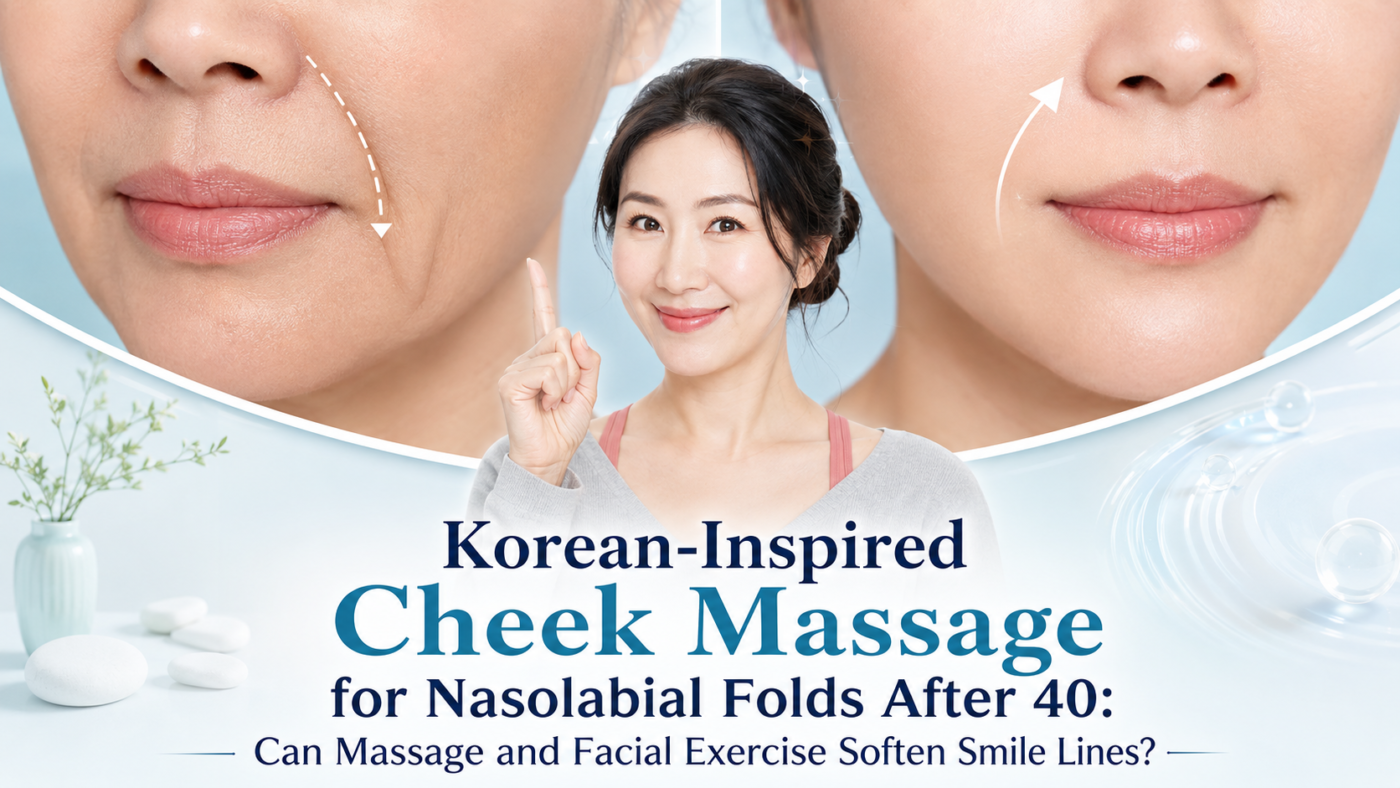 Nasolabial fold massage after 40 with Korean-inspired cheek exercises