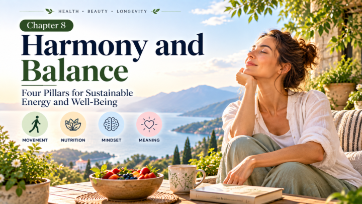 Balanced lifestyle with movement, nutrition, mindset and meaning for sustainable energy and well-being