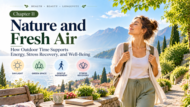 Benefits of spending time in nature through daylight, green space, gentle movement and stress recovery