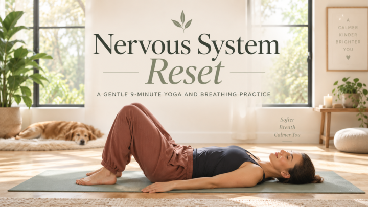 Woman practicing a gentle nervous system reset with restorative yoga and mindful breathing