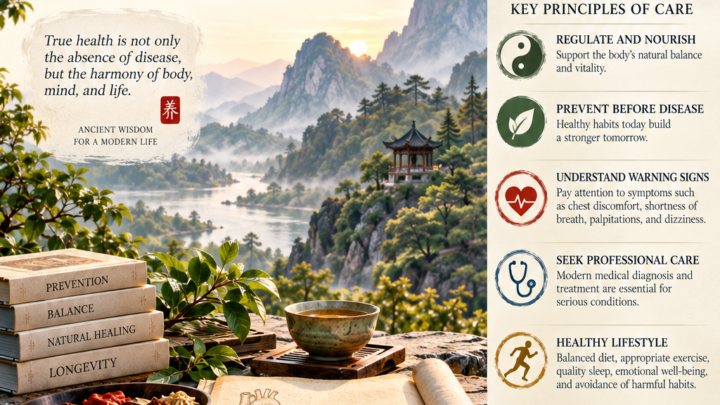 Coronary artery disease and modern heart care with traditional Chinese wellness and healthy lifestyle principles