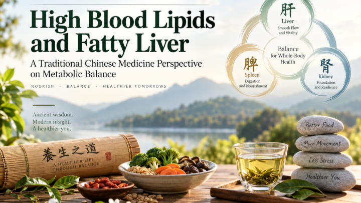 FAQ Can fatty liver be reversed? Liver fat can often be reduced when the underlying metabolic factors improve. Sustainable weight management, regular physical activity, healthier eating patterns, better blood glucose control, and reduced alcohol intake can all contribute to improvement. The degree and speed of recovery vary between individuals, and there is no universal timeline. Are high cholesterol and fatty liver related? They can occur together because both may be associated with metabolic dysfunction, excess body weight, insulin resistance, diabetes, diet, genetics, and physical inactivity. However, one condition does not automatically mean the other is present. What does traditional Chinese medicine say about fatty liver? Traditional Chinese medicine does not describe fatty liver using the same biomedical terminology used today. Traditional theory may interpret related patterns through concepts involving the Spleen, Liver, qi movement, dampness, phlegm, and overall functional balance. These are traditional explanatory models rather than modern anatomical mechanisms. What foods support liver and metabolic health? A balanced eating pattern emphasizing vegetables, whole grains, legumes, fruit, nuts, seeds, fish, lean protein, and minimally processed foods can support metabolic health. Limiting excess added sugar, highly refined carbohydrates, trans fats, excessive saturated fat, and heavy alcohol intake may also be beneficial. Does exercise help fatty liver? Regular physical activity can help reduce liver fat, improve insulin sensitivity, support cardiovascular health, and assist with weight management. Walking, resistance training, cycling, swimming, Tai Chi, and other sustainable forms of movement can all contribute. Can herbal supplements replace cholesterol medication? No. Herbal products and supplements should not be used as substitutes for prescribed cholesterol-lowering treatment without professional medical guidance. Some supplements may also interact with medications or affect liver function. Is an enlarged liver always caused by fatty liver? No. Liver enlargement can have many possible causes, including fatty liver disease, infection, inflammation, vascular disorders, alcohol-related liver disease, and other conditions. Persistent enlargement should be medically evaluated. What is MASLD? Traditional Chinese medicine approach to high blood lipids and fatty liver with healthy foods, tea, Liver, Spleen and Kidney balance concepts