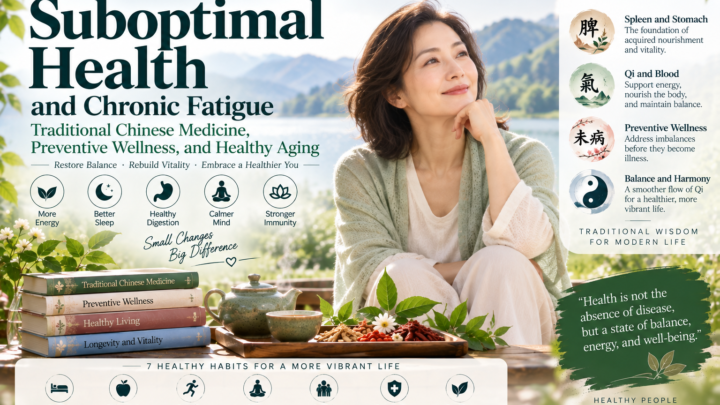 Discover a holistic guide to suboptimal health and chronic fatigue, combining Traditional Chinese Medicine with modern preventive wellness. Explore Qi and blood, Spleen and Stomach health, sleep, nutrition, stress management, and seven sustainable habits that support energy, physical well-being, and healthy aging.
