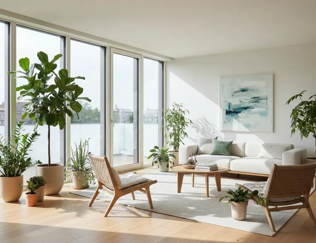 Healthy modern home interior with natural light, ventilation and low-clutter living space