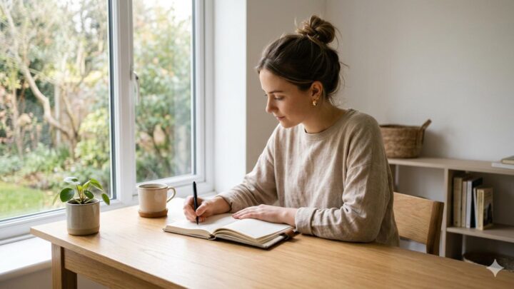 Woman practicing self-reflection to develop frustration tolerance and emotional resilience while managing everyday stress.