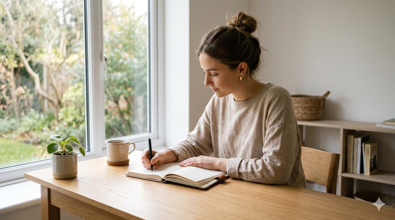 Woman practicing self-reflection to develop frustration tolerance and emotional resilience while managing everyday stress.
